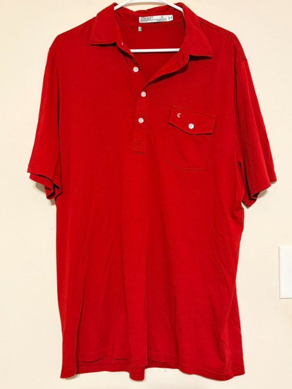 Men's Red Criquet Austin Texas Logo One-Pocket Polo Shirt Made in Peru Size XL